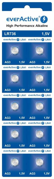 Immagine prodotto Everactive Mini batterie alcaline G3 LR736 LR41 - confezione blister da 10. (10 pz., LR41, 40 mAh)