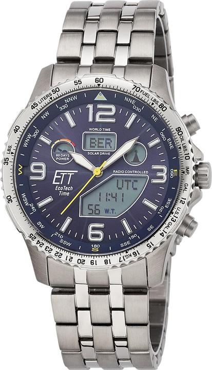 ETT EGT-11575-31M Herrenuhr Solar Titan Funkuhr 43mm 10ATM (Chronograph, Funkuhr, Lünette drehbar links, 43 mm)