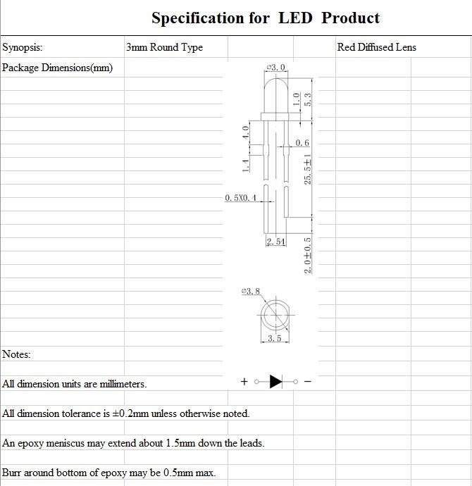 Image du produit OEM 30 pièces. LED rouge 3mm