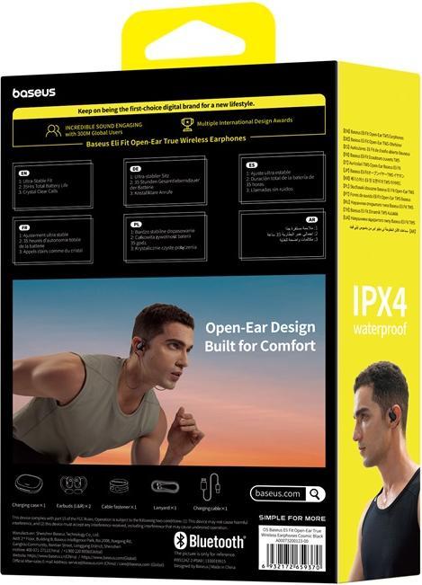 Immagine prodotto Baseus Eli Fit Open- Ear Headset Drahtlose Konnektivität/Musik USB Typ-C Bluetooth Schwarz (7.50 h, Senza fili)