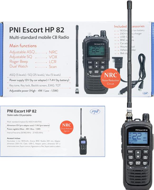 Image du produit PNI Radio CB portable Escort HP 82, multistandard, 4 W, 12 V, AM-FM, NRC, Dual Watch, Roger Bee