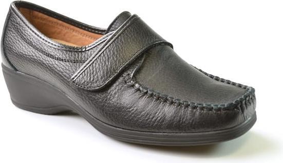 Stile Di Vita Mocassin En Cuir Graine Avec Velcro, Talon Compense