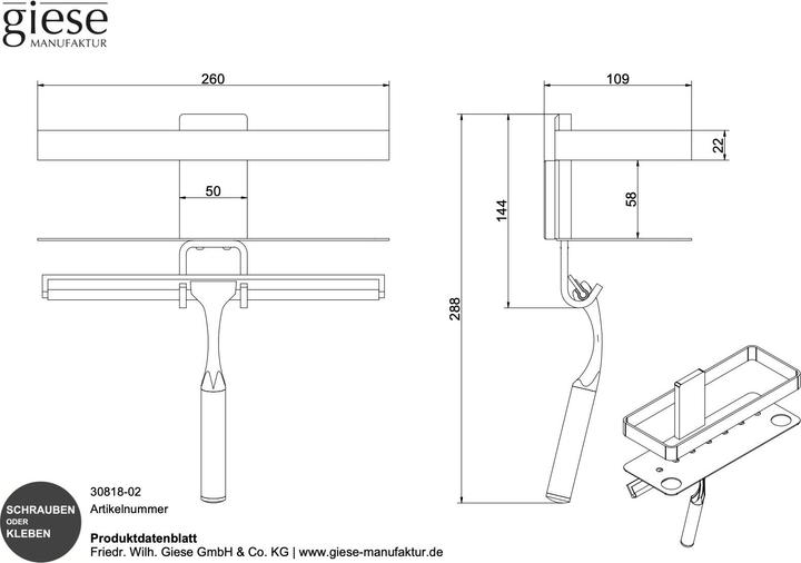 Immagine prodotto Giese Duschkorb Newport 2 mit Glasabzieher und Halter für Rasierer