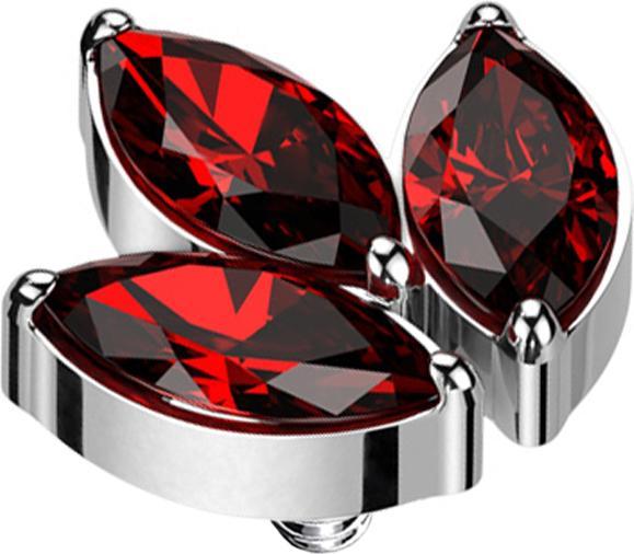 Produktbild Star Piercing Dermal Anchor silber drei Ovalen Kristalle rot (Titan G23, ohne Messing)
