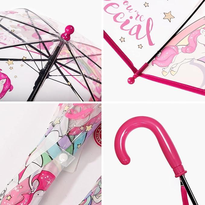 Image du produit Alopini Coloré parapluie princesse avec bord de poche mignonne en plastique transparent imprimé licorne