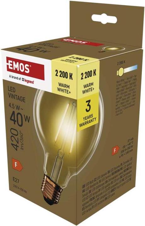 Immagine prodotto Emos Lampada LED vintage G95 / E27 / 4,5 W (40 W) / 420 lm / Bianco caldo (E27, 4.50 W, 420 lm, 1 x, F)