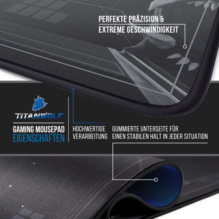 Actual product image Titanwolf Gaming mouse pad XXL, smooth fabric, speed mouse mat 900 x 400mm large surface, HUD motif (Wide)