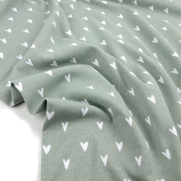 Actual product image Würfel & Mütze Tygdrömmar Organic Ribjersey Hearts Sage