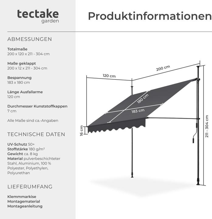 Actual product image tectake Clamping awning (2 m)