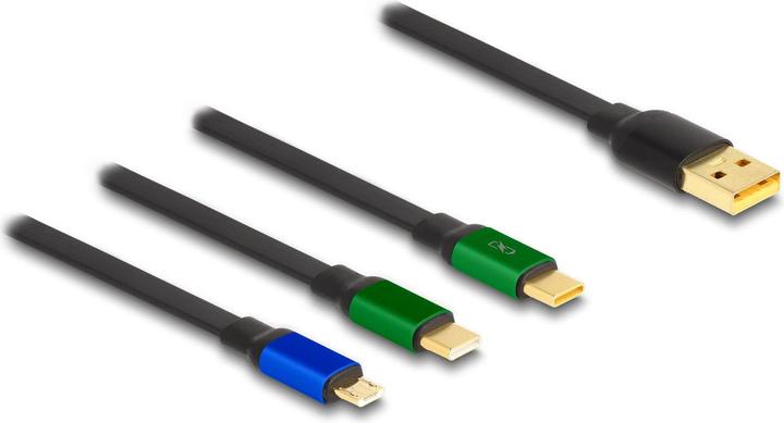 Image du produit Delock Câble de recharge USB rétractable 7,60cm (3"") 1 Type-A vers Micro USB / 2 x USB Type-C™ avec (1.13 m, USB 2.0)