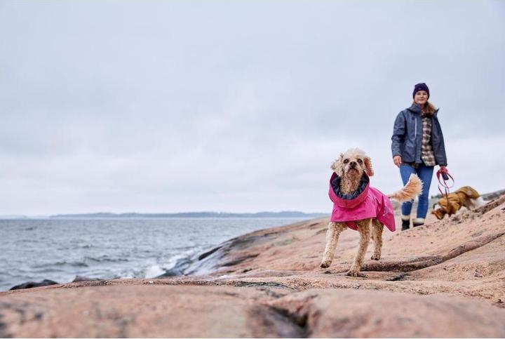 Actual product image Hurtta Monsoon V2 Eco Pink mackintosh, 65 cm (65, Dog raincoat)