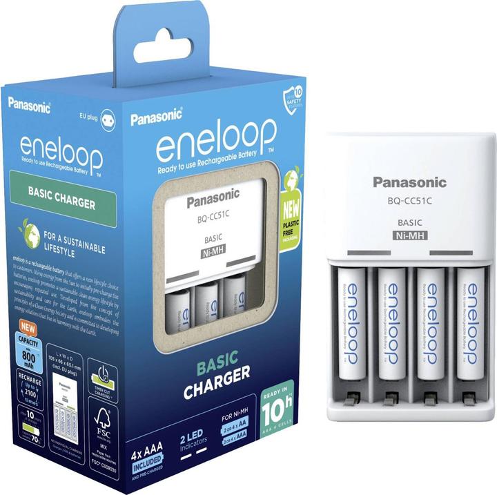 Panasonic eneloop Basic Charger BQ-CC51 (4 pcs., AAA, 750 mAh, Battery + charger)