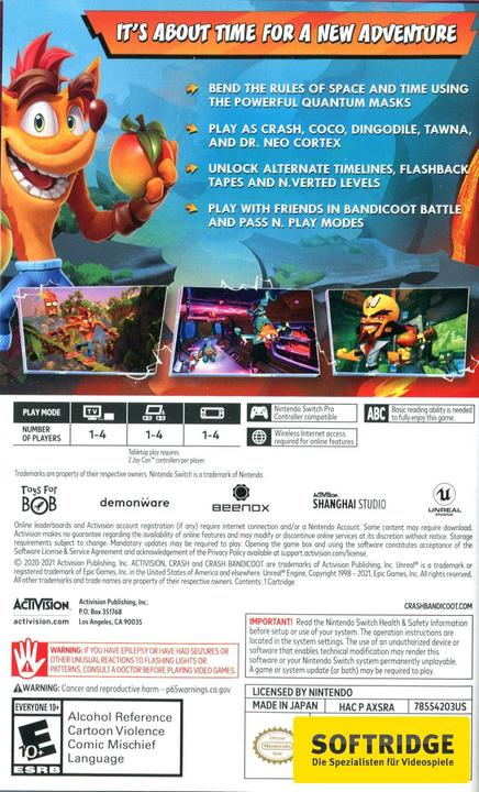 Produktbild Activision Crash Bandicoot 4: It's About Time (Switch, Switch Lite, Switch OLED, DE)