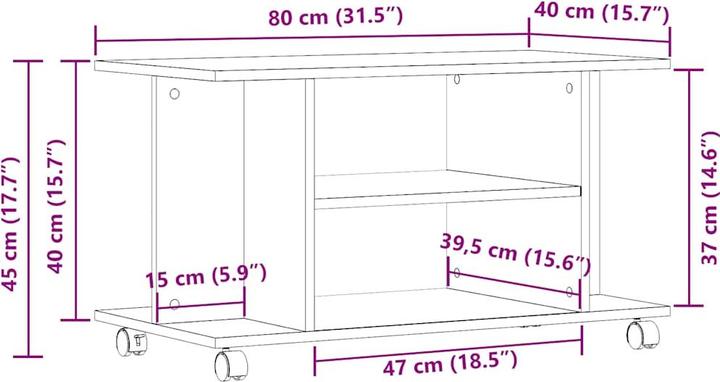 Actual product image VidaXL TV Regal TV Schrank Lowboard Fernsehtisch mit Rollen Altholz-Optik (80 x 40 x 45 cm)