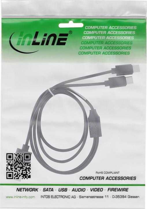 Actual product image InLine USB 2in1 Y charging cable, 1x USB-A plug to 2x USB-C plug, black, 0.5m (0.50 m, USB 2.0)