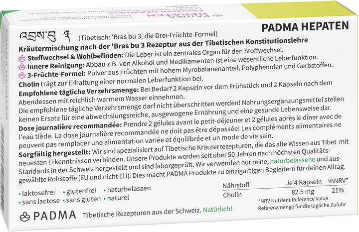 Valeurs nutritives et ingrédients Padma Hepaten (60 pièce(s), Capsules, 60 g)