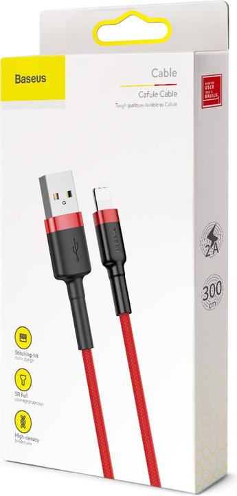 Actual product image Baseus cafule Cable USB For iP 2A 3m Red+Red (3 m, USB 3.2 Gen 1)