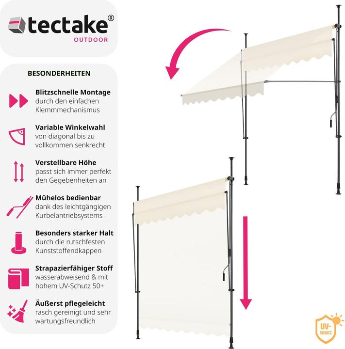 Image du produit tectake Store à pince sans perçage avec manivelle, réglable en hauteur (2 m)