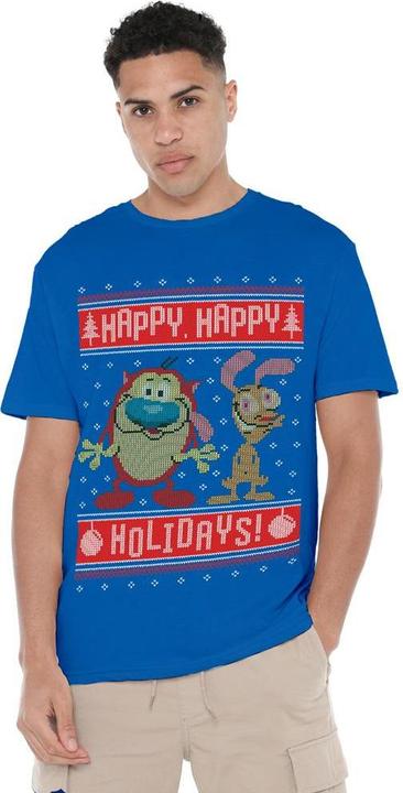 Immagine prodotto Ren & Stimpy Happy, Happy Holidays Maglietta Maglione di Natale Uomo (4XL)