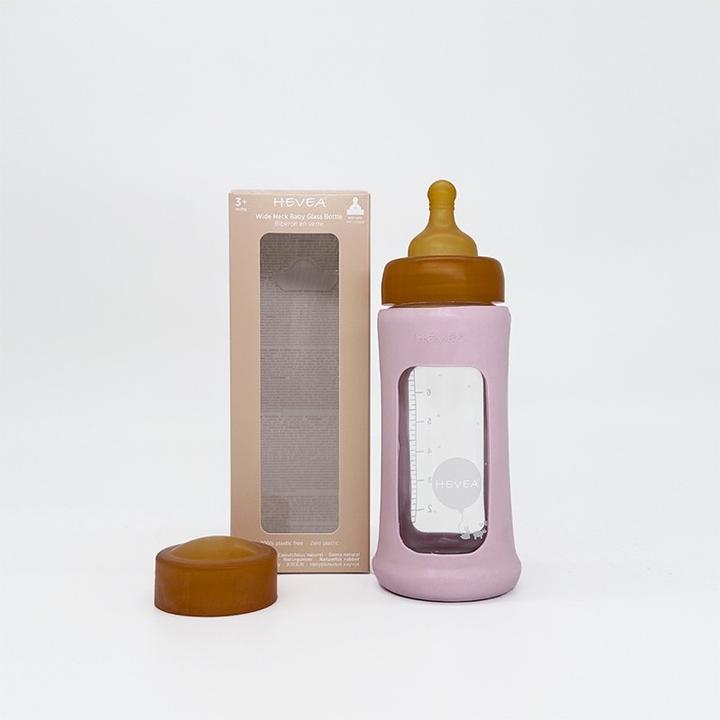 Immagine prodotto Hevea Biberon in vetro con rivestimento in gomma / collo largo (250 ml) / Rosa cipria (250 ml)