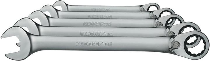 Actual product image Gedore Red Combination ratchet open-end wrench set reversible. metric 5 pieces (19 mm, 8 mm, 15 mm, 10 mm, 14 mm, 12 mm, 18 mm, 13 mm, 9 mm, 16 mm, 11 mm, 17 mm)