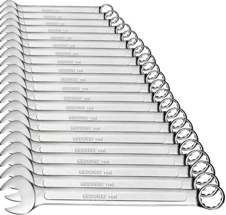 Gedore Red red Combination spanner set, 21-piece, SW 6-32, chrome vanadium steel, silver (19 mm, 29 mm, 8 mm, 10 mm, 7 mm)