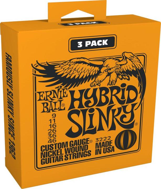 Actual product image Ernie Ball Set of strings, Slinky Nickel 3-pack, Hybrid 09-46 (6 x, Electric guitar, 0.05")