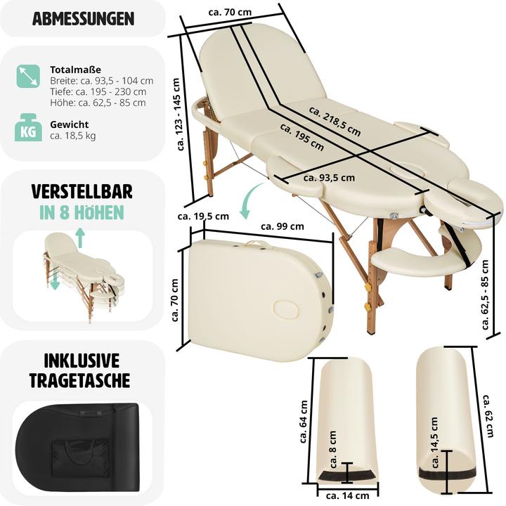 Immagine prodotto tectake Lettino da massaggio ovale a 3 zone con 5 cm di imbottitura, rulli e supporto in legno