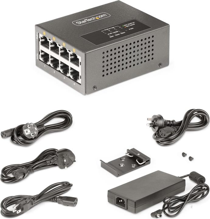 Actual product image StarTech COM 4-Port Multi-Gigabit PoE++ Injector 5/2.5G Ethernet NBASE-T PoE/PoE+/PoE++ 802.3af/802. (802.3bt (PoE++), 802.3af (PoE), 802.3at (PoE+), 160 W)