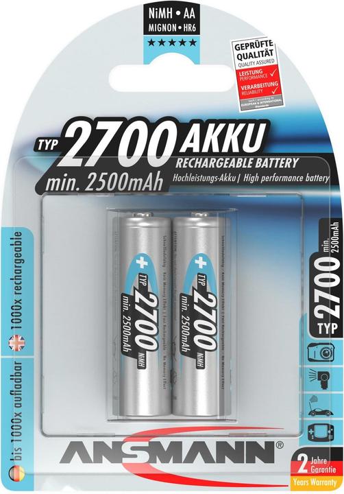 Produktbild Ansmann 1x2 Akku 2700 Mignon AA 2500 mAh (1 Stk., AA, 2700 mAh)