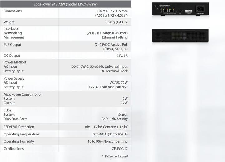 Immagine prodotto Ubiquiti EP-54V-72W:Edgepower con 72Watt NT (Accessori di rete)
