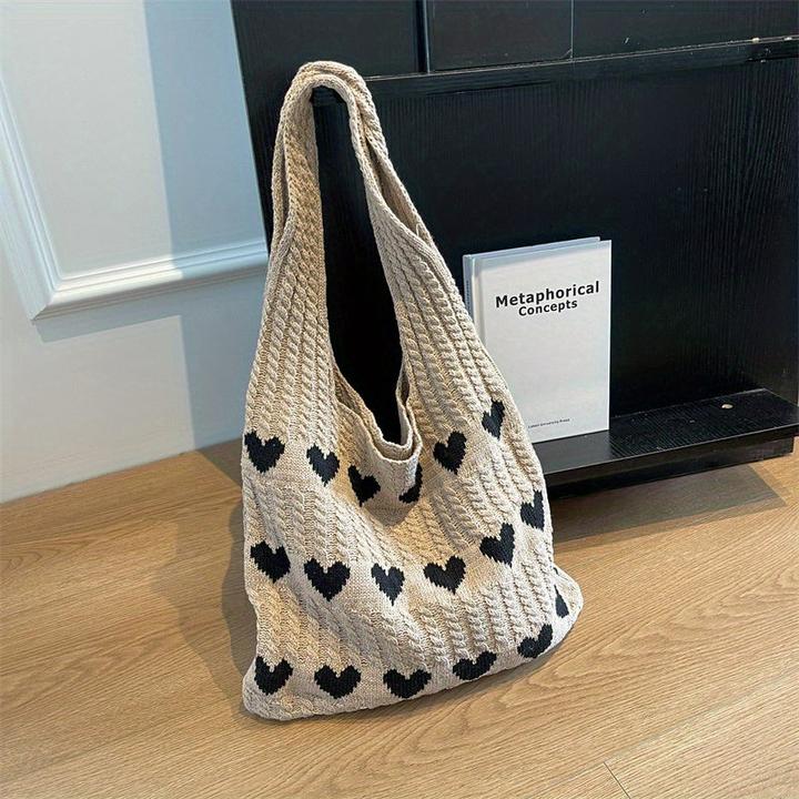 Image du produit Only-Bags.Store Sac hobo minimaliste avec motif d'amour, sac à provisions tricoté, sac de vacances léger
