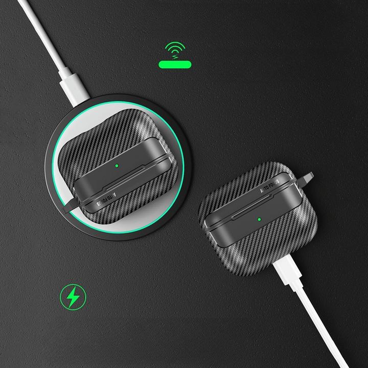 Actual product image Cover-Discount Airpods Pro / 3 - Silicone case carbon look green (Headphone sleeve)