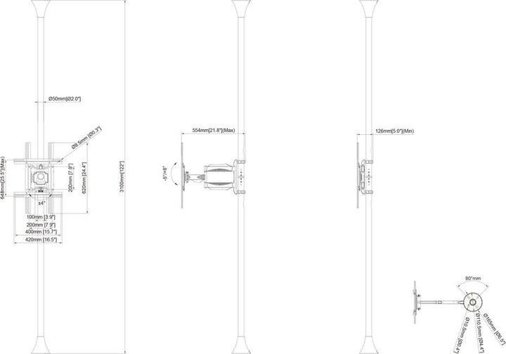 Image du produit Multibrackets Support sol-plafond 1x, 40"-65", VESA 100x100