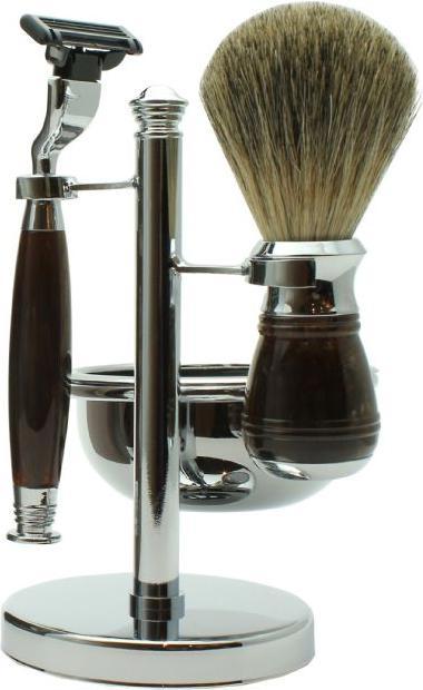 Actual product image Aroma Home Shaving Set with Badger Hair Brush and Razor brown