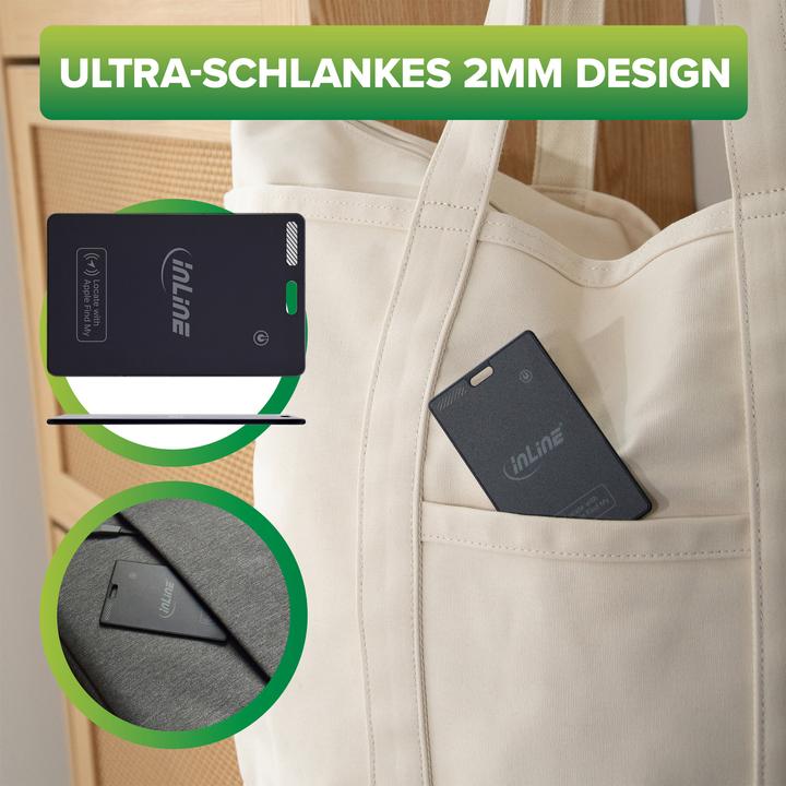 Productafbeelding InLine ® Wallet Finder, smarte Karte für die Geldbörse, Qi-Aufladung, 100mAh, IPX5 (iOS, iPadOS)
