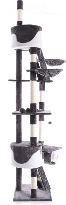 Actual product image Wiltec Cat Tree Scratching Post Climbing Tree 240-260cm in Grey/White with Caves, Hammocks and Platforms (260 cm, White, Grey)