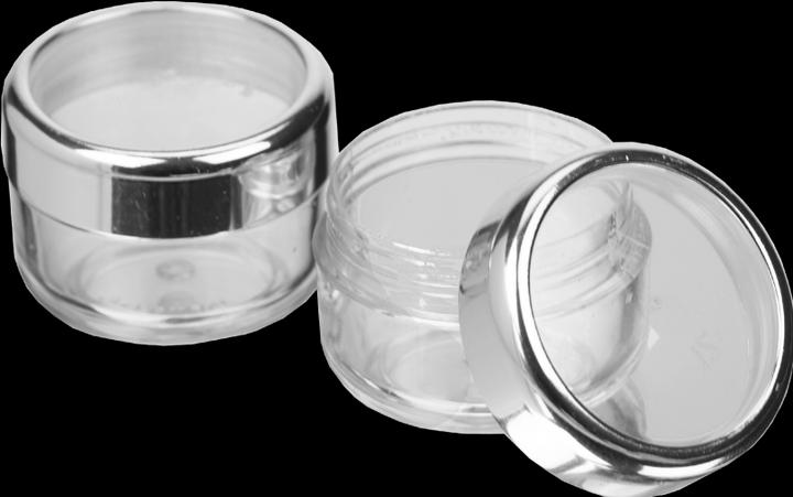 Immagine prodotto Vasetto per cosmetici, plastica, argento/vetro chiaro per 6 ml, Ø 2,9 cm, altezza: 2 cm