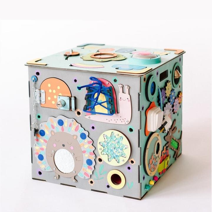 Immagine prodotto Activity Board Regalo per bambini, cubo motorio in legno, giocattolo Waldorf per bambini - Blu