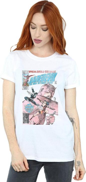 Actual product image Womens/Ladies Daredevil Distressed Bullseye Vs Elektra Cover Cotton Boyfriend T-Shirt (M)