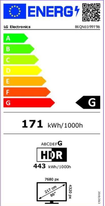 Energy Label LG 86QNED99T9B (86", QNED, 8K, 2024)