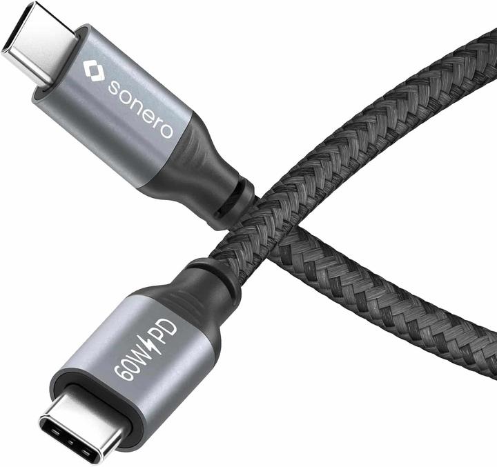 Produktbild Sonero USB-C auf USB-C Ladekabel - USB 2.0, 60W PD grau/schwarz - 0,50m (0.50 m, USB 2.0, 60 W)
