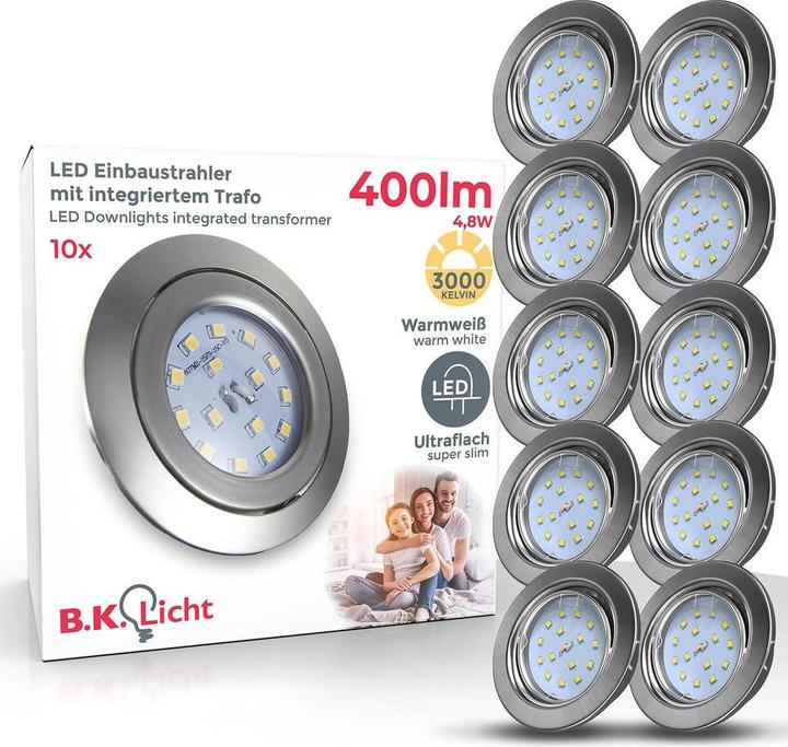 B.K.Licht LED Einbauleuchten-Set, matt-nickel, 10xLED-Modul (400 lm)