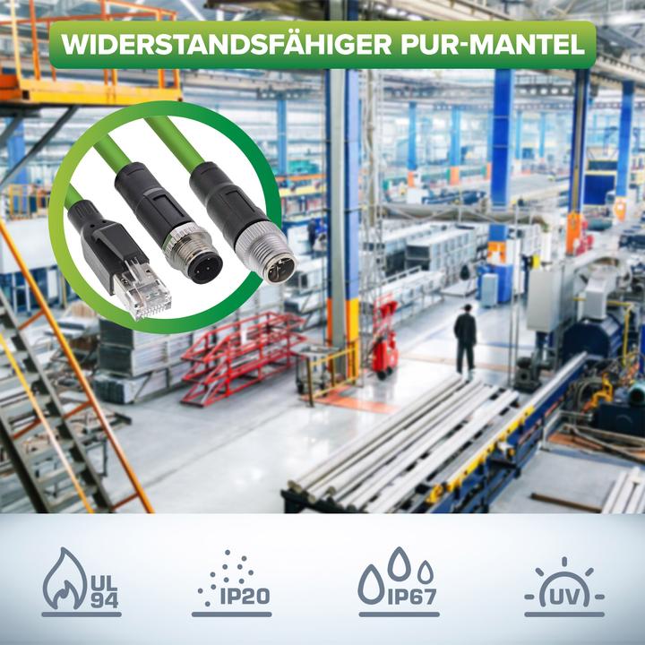Image du produit InLine Câble réseau industriel, M12 8 broches X-codé mâle/femelle, Cat.6A PUR, 1m (SF/UTP, CAT6, 1 m)