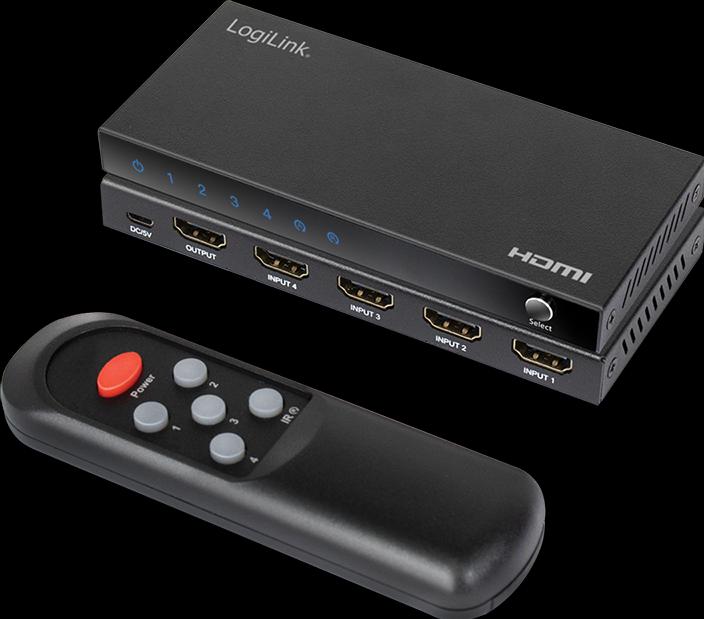 Actual product image LogiLink HDMI switch, 4x1 port, 4K/60 Hz, HDCP, HDR, CEC, RC