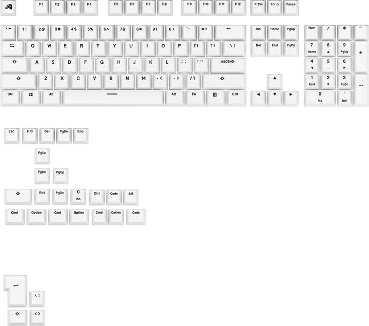 Actual product image Glorious GPBT Basics Keycaps, ANSI Layout (US), PBT, Dye-Sub - Classic White