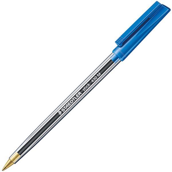 Staedtler ® Stylo à bille jetable stick 430 0,35mm bleu modèle à capuchon indélébile (Transparent, 1 x)