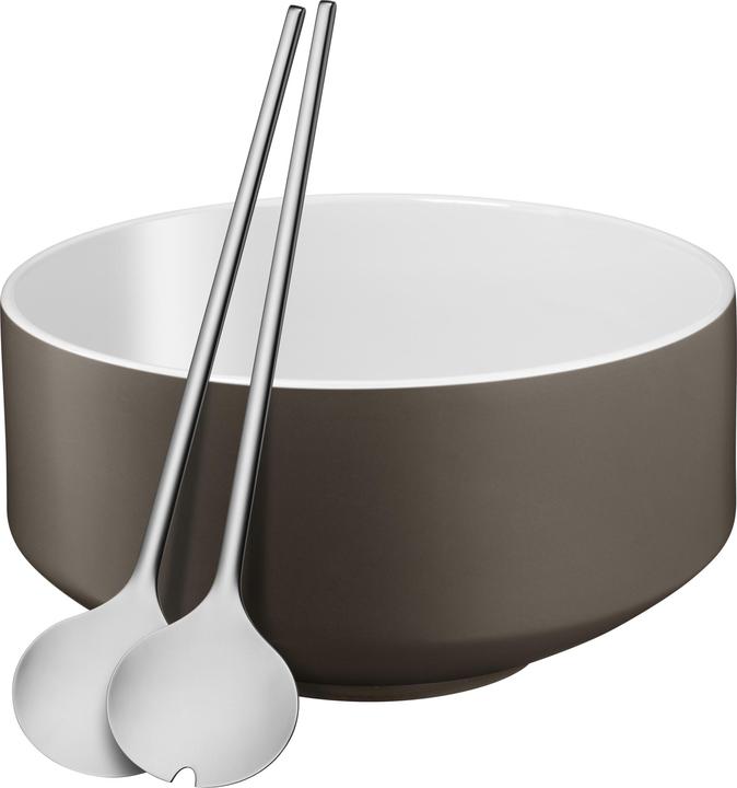 WMF Salatschüssel Set mit Salatbesteck 32cm Moto Porzellan Edelstahl 18/10 poliert (26 cm, 3 x)