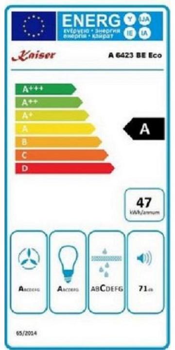 Etichetta energetica Kaiser A 6423 BE Eco incl. set di ricircolo dell'aria (Cappuccio)