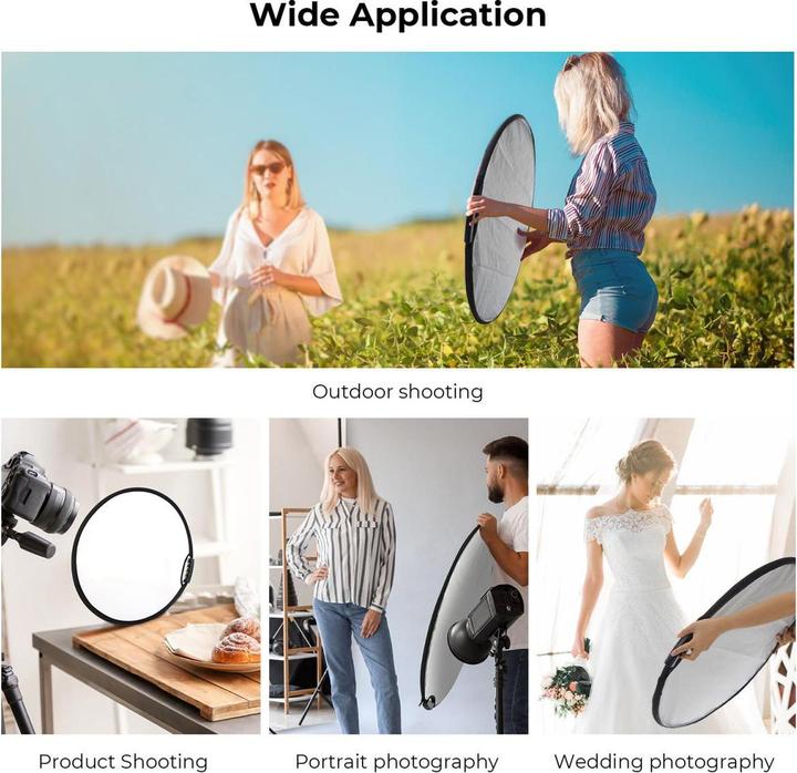 Actual product image K&F Concept 5 in 1 Circular Photography Reflector 80cm with Handle Grip Gold Sliver Black White Translucent Pan